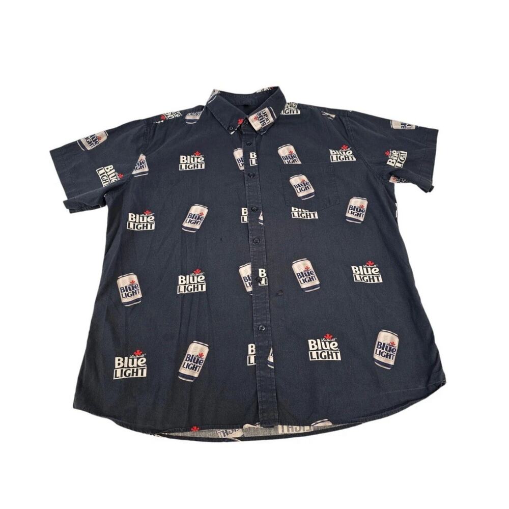 Labatt Blue Light Button Up Short Sleeve Shirt Cotton Casual Camp Men’s XL EUC